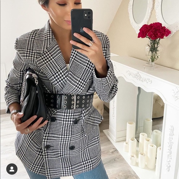 Zara Jackets \u0026 Coats | Lastzara Oversized Houndstooth Blazer B Favorite | Color: Black/Gray | Size: M | Bechicbyme's Closet